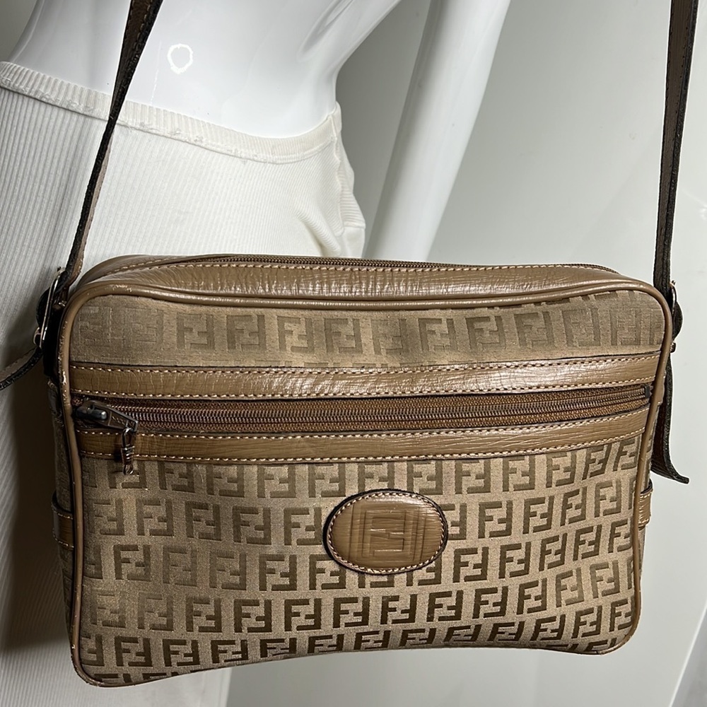 Fendi Zucca Double FF Logo Vintage Canvas Shoulder Crossbody Bag